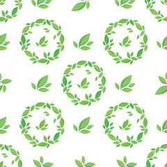 Green leaf seamless background. Summer wreath with green leaves pattern. Verdant leaves texture. Vector illustration in flat style. EPS 10.