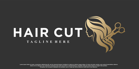 Hair cut icon logo design for women with modern concept Premium Vector