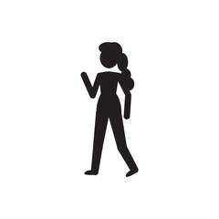 a girl with a beautiful hairstyle in trousers is walking, a pictogram, a silhouette of a person isolated on a white background
