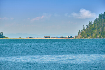 View of the fishing village of Katun from the Kurbulik village of the Buryat Republic. Lake Baikal.