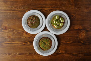 three kinds of knafeh dessert, traditional dessert