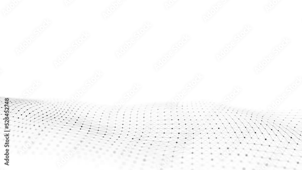 Fototapete Abstract technology wave of particles. Big data visualization. Light background with motion dots and lines. Artificial intelligence. 3d rendering.