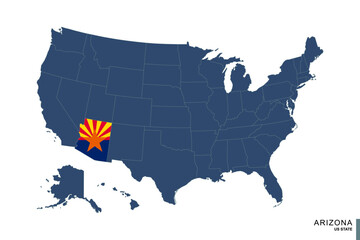 State of Arizona on blue map of United States of America. Flag and map of Arizona.