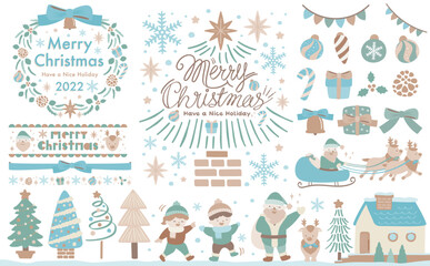 Obraz na płótnie Canvas クリスマスのナチュラルで可愛いフレームとイラストのセット