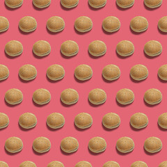  Pattern of fresh burger bread Burger on pink background. 