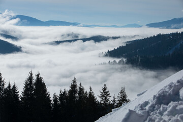 landscape view of winter carpathian mountains