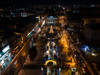 Fototapeta na wymiar overhead view of city center at christmas holidays