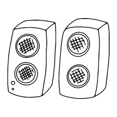 Doodle vector icon of computer speakers, audio equipment