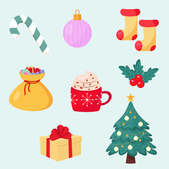 Set of Christmas elements for the holiday Vector illustration.