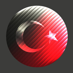 Turkish flag in round form. Circular custom design vector Turkey national flag. Turkish flag with crescent and star.