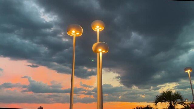 3 Street lamp on the park at sunset
