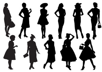 silhouettes of women vintage style