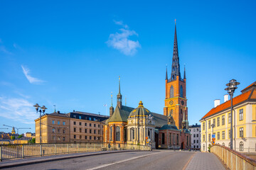 Riddarholmen Church on sunny day in Stockholm