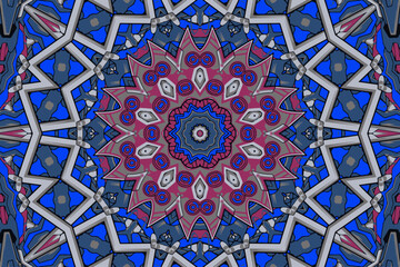 Blue ethnic geometric mandala print colorful vector background