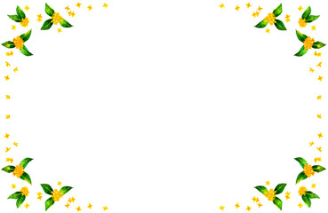 金木犀（キンモクセイ）の飾りフレーム　秋の花の手描き水彩イラスト背景素材