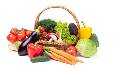 variety of fresh and ripe vegetables isolated on white. groceries