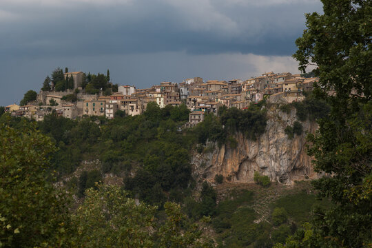 Panoramic view of Jenne, a little medieval village in the lazio region Italy 