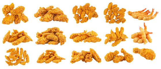 Fototapeta Assorted crispy fried chicken horizontal collage obraz