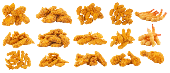 Assorted crispy fried chicken horizontal collage