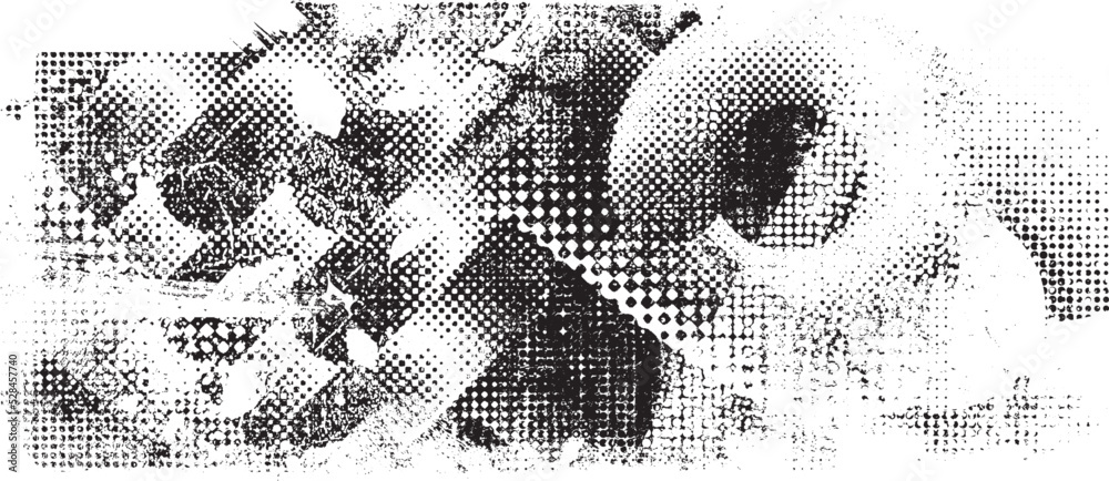Leinwandbilder Glitch distorted grunge collage  . Noise destroyed texture . Trendy defect error shapes . Overlay grunge texture . Distressed effect .Vector shapes with a halftone dots screen print texture.