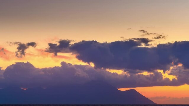 Time lapse dawn over Mount Athos. Famous travel landscape.