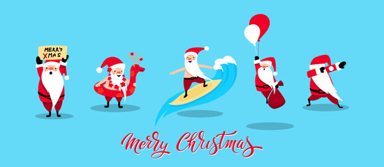 Santa Claus set for Christmas and New Year. Cheerful hand drawn santa. In different poses. Vector illustration