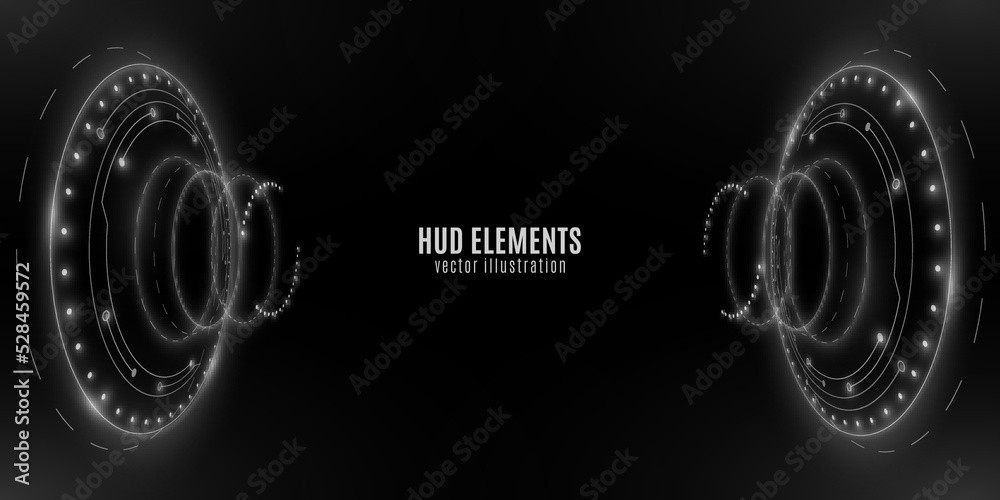 Poster digital hud rounds with white light effect. glowing sci-fi elements for design ui and gui. futuristi