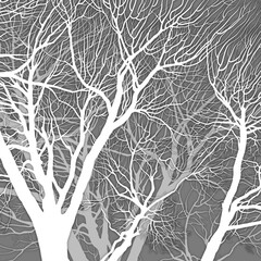 Trees cut out of paper. Imitation 3D. Illusion of layers. Raster digital graphics.