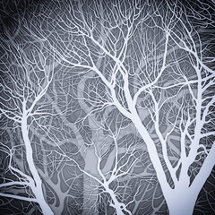 Trees cut out of paper. Imitation 3D. Illusion of layers. Raster digital graphics.