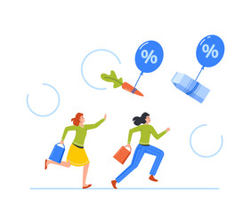 Food Inflation, Price Increase Due To Global Crisis And Economic Recession. Women Characters Trying To Keep Pace Grocery