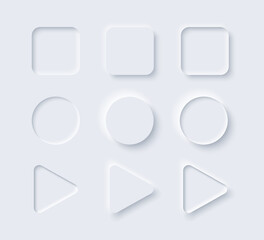 Neumorphic buttons set. Minimal vector design elements for Ui.