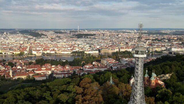 Aerial view on Prague and the Petrin tower