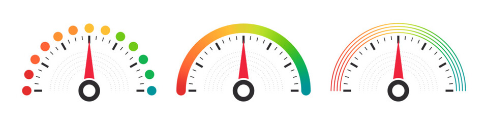 Speedometers. Mood scale. Satisfaction indicator. Performance measurement client satisfaction. Vector illustration - obrazy, fototapety, plakaty
