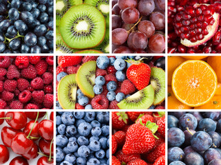 Fruits. Background of mixed ripe fruits and berries. Fresh food