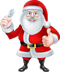 Cartoon Santa Holding a Spanner