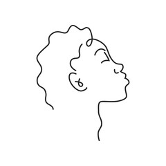 Woman face doodle in abstract design, trendy. Vector beautiful portrait, abstract doodle modern fashion vogue face with hairstyle. Lady head beauty minimalist, print graphics design style