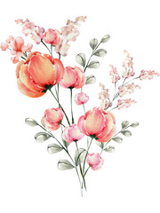 Watercolor of spring floral bouquet
