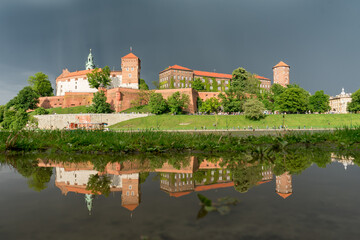 Wawel castle and its water reflection before the rain