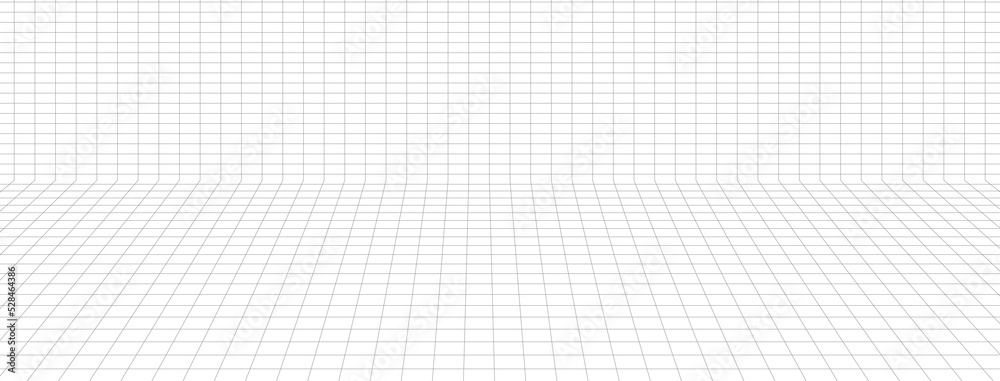 Poster Perspective grid lines background design vector. Room front view wireframe illustration.
