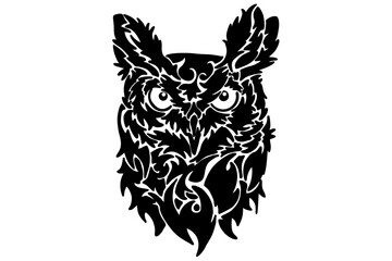 Black Owl Head Tribal Tattoo Vector