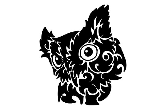 Black Owl Head Tribal Tattoo Vector