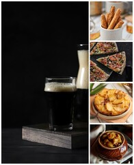 Collage of kvass and snacks for it  - obrazy, fototapety, plakaty