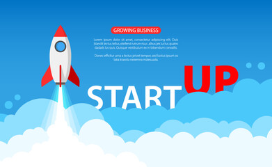 Startup business concept design background.  Rocket launch flat illustration. Idea technology spaceship. Success start up company. EPS10