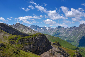 Rocky peaks in the Tirol Alps. Scenic mountain landscape. Austria. Europe