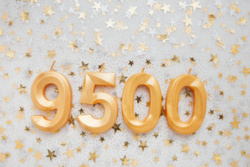 9500 nine thousand five hundred followers card. Template for social networks, blogs. Festive...