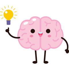 Cute funny human brain character cartoon kawaii icon design instruments illustration character...