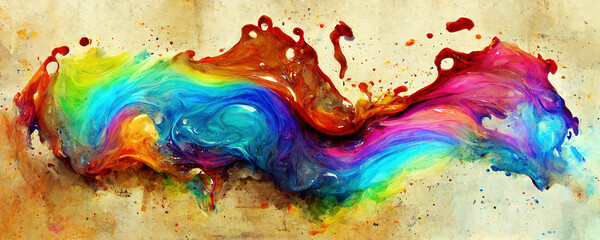 Colorful paint splashes as background on old paper - obrazy, fototapety, plakaty