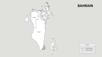 Bahrain Map. State and district map of Bahrain. Administrative map of Bahrain with white color.