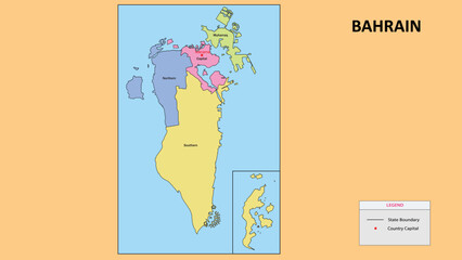 Bahrain Map. State and district map of Bahrain. Political map of Bahrain.