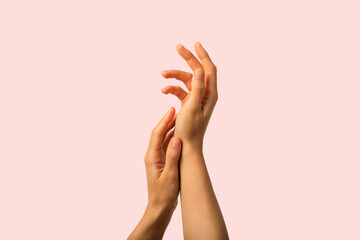 Sesonial hands skin protection. closeup woman applying protective cream on hands